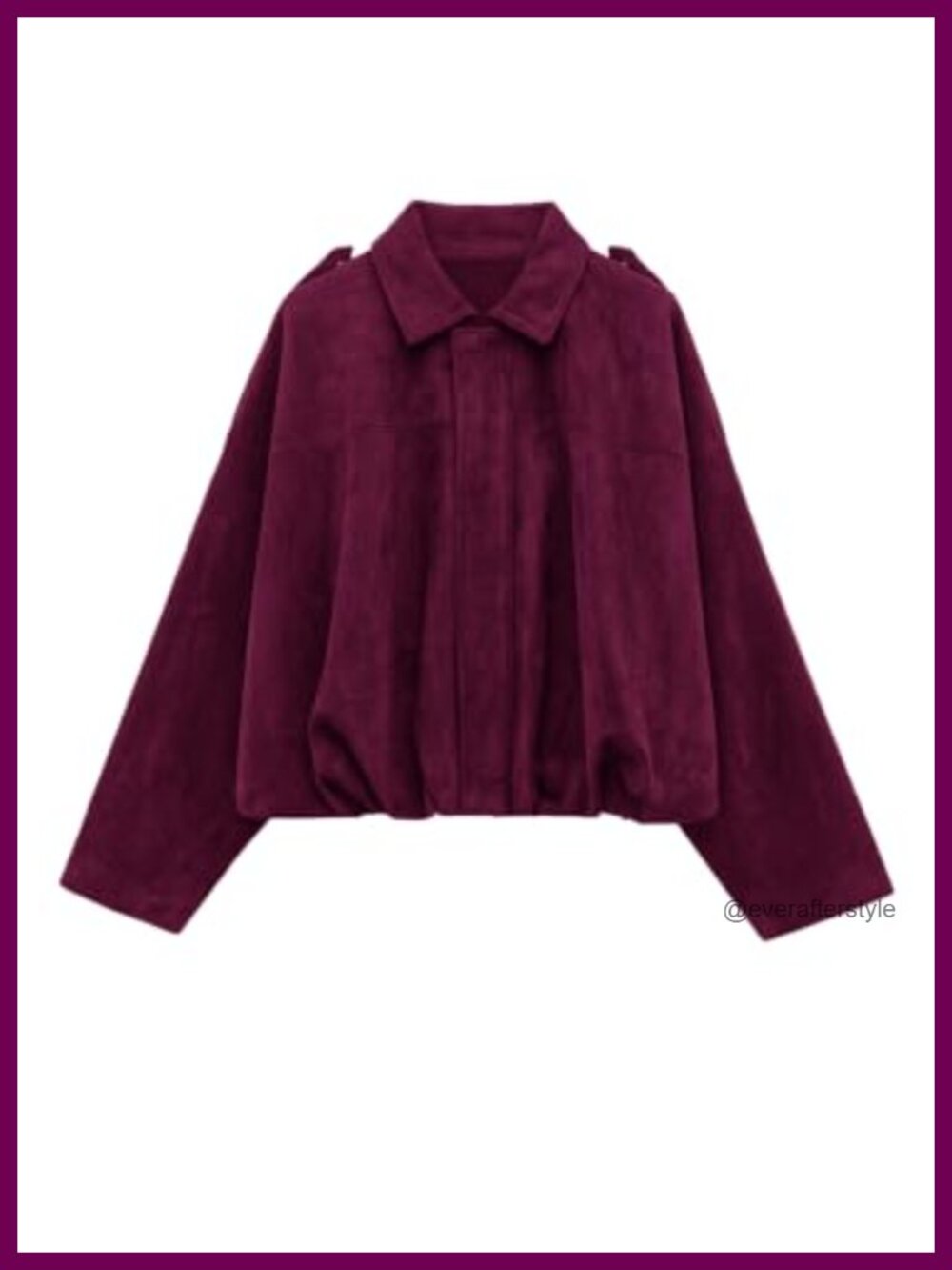 Cropped Faux Suede Bomber Jacket, Zipper, Oversized Fit